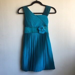 My Michelle Sz 8 Teal Holiday Dress Sleeveless Crinkle Crush Balloon Skirt Girls